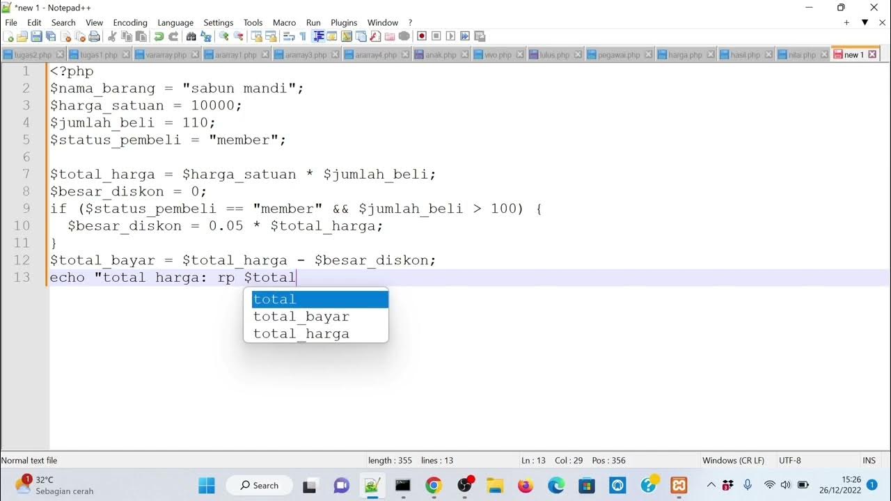 pemograman php menentukan sebuah nilai - YouTube