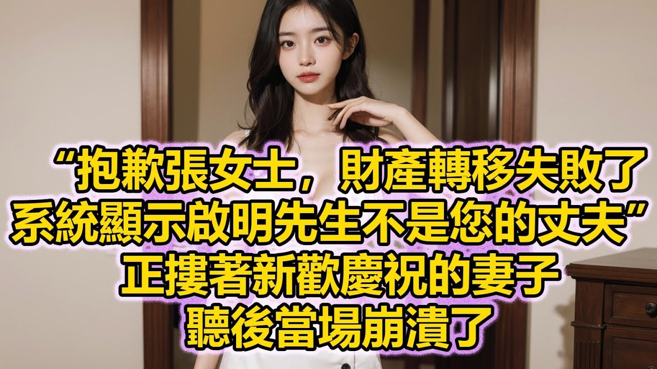 “抱歉張女士，財產轉移失敗了，系統顯示啟明先生不是您的丈夫”，正摟著新歡慶祝的妻子，聽後當場崩潰了