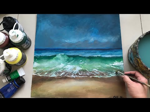 Super Easy Seascape Painting Tutorial for Beginners Using Acrylics/ Cheryl Navarro