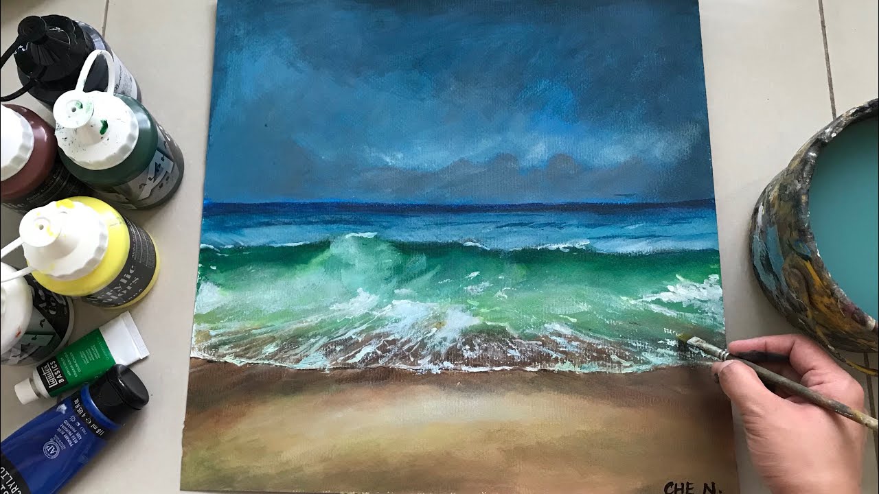 Easy way to Draw a Seascape / Acrylic Painting for Beginners 