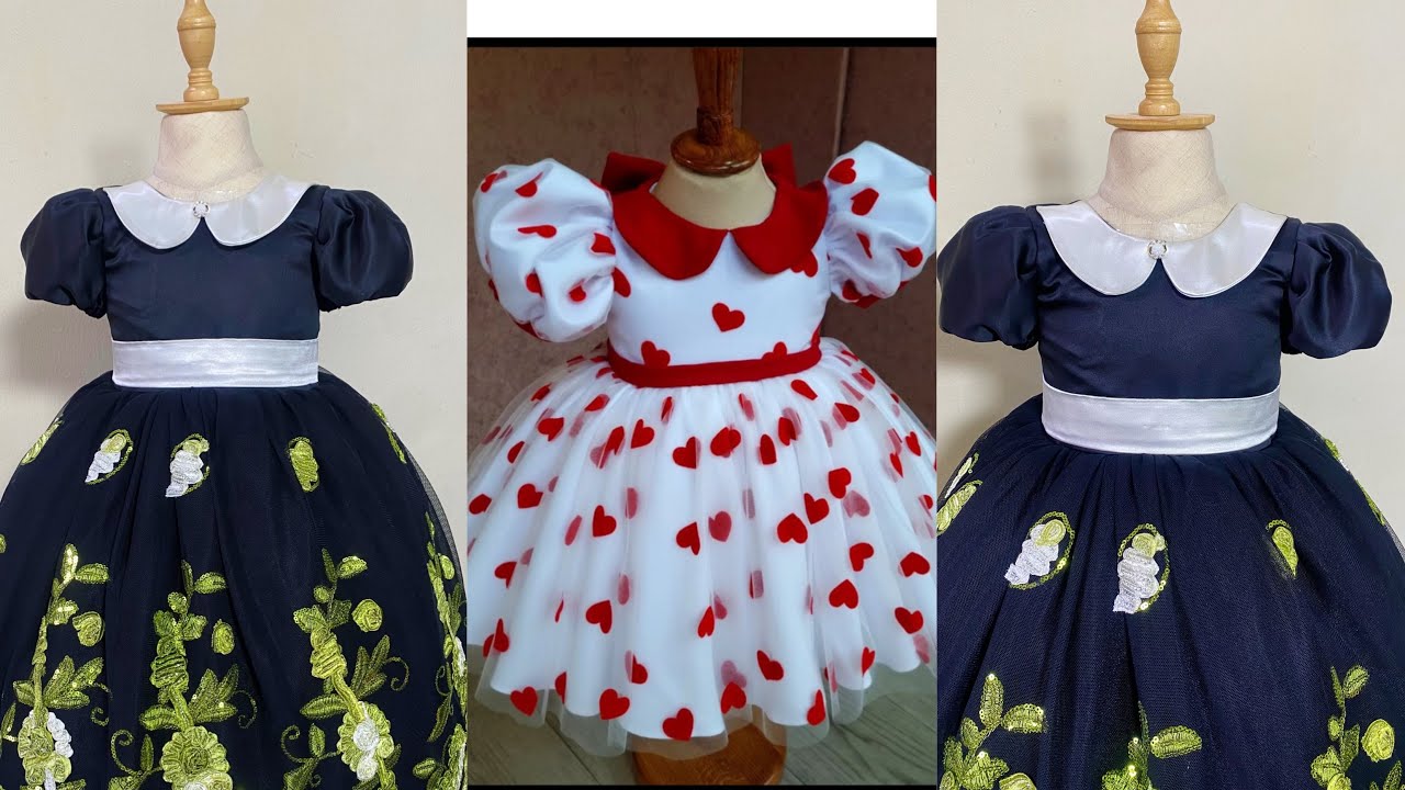 Как раскроить и сшить бальное платье для годовалого ребенка с воротником «Питер Пэн» и рукавами-б...