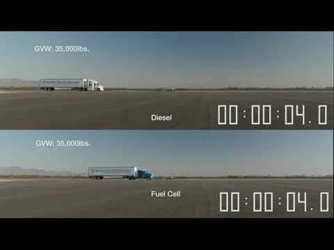 Toyota hydrogen fuel cell truck vs  Diesel engine truck acceleration