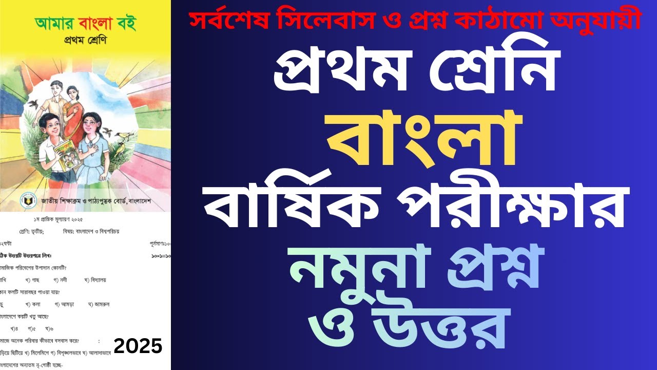 Porikkhar Rutin প্রথম শ্রেণির বার্ষিক পরীক্ষার বাংলা প্রশ্ন ও উত্তর ২০২৫ class one ...