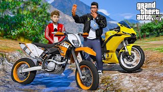 картинка: ОТЕЦ И СЫН В GTA 5 - КУПИЛ СЫНУ КРОССОВЫЙ МОТОЦИКЛ KTM! ПОПАЛ В АВАРИЮ НА МОТОЦИКЛЕ! 🌊ВОТЕР