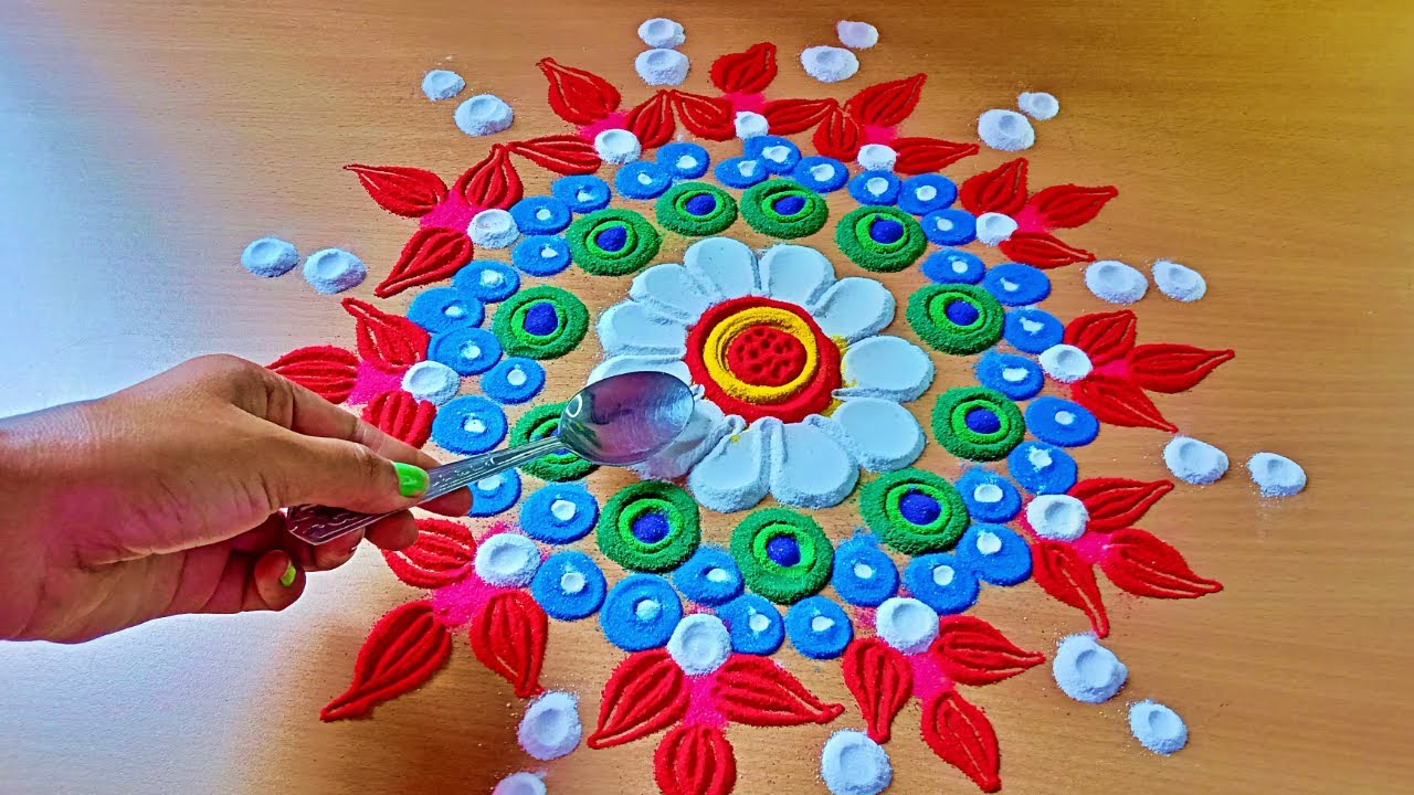 flower rangoli designs || easy rangoli designs || rangoli banane ka ...