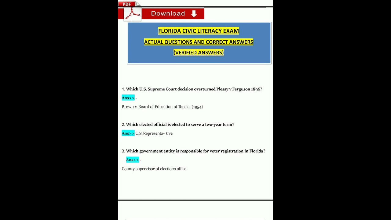 Latest Florida Civic Literacy Exam Fcle   Expected Questions And Verified Answers 100 Guarantee Pass