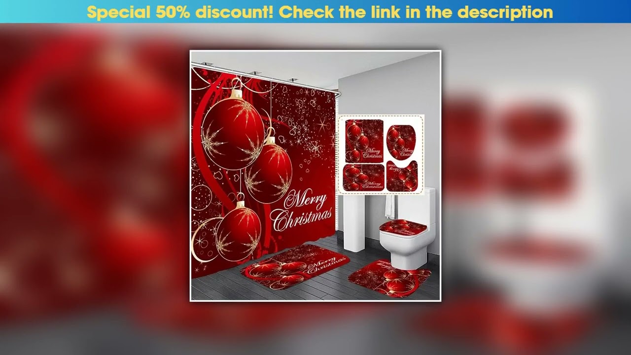 Limited Navidad Merry Christmas Decor Shower Curtain Santa Elk Christmas Waterproof Polyester Bath•