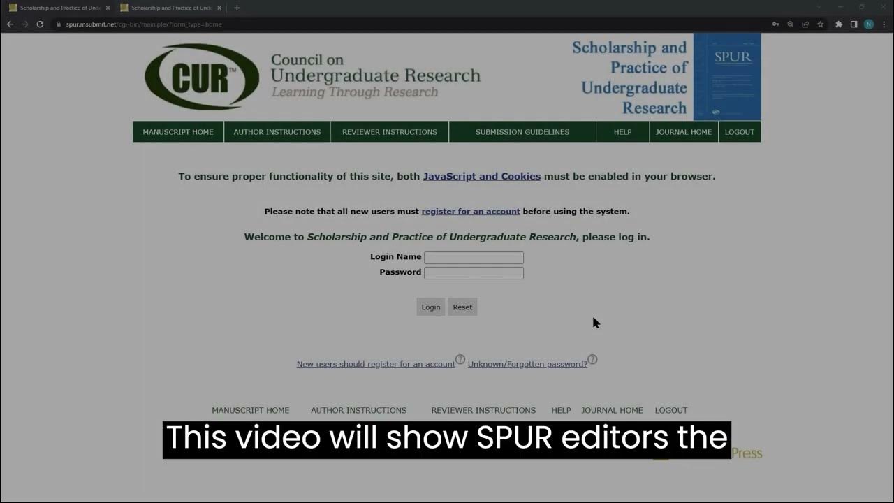 SPUR Editors 1 How to Login in EJournalPress YouTube