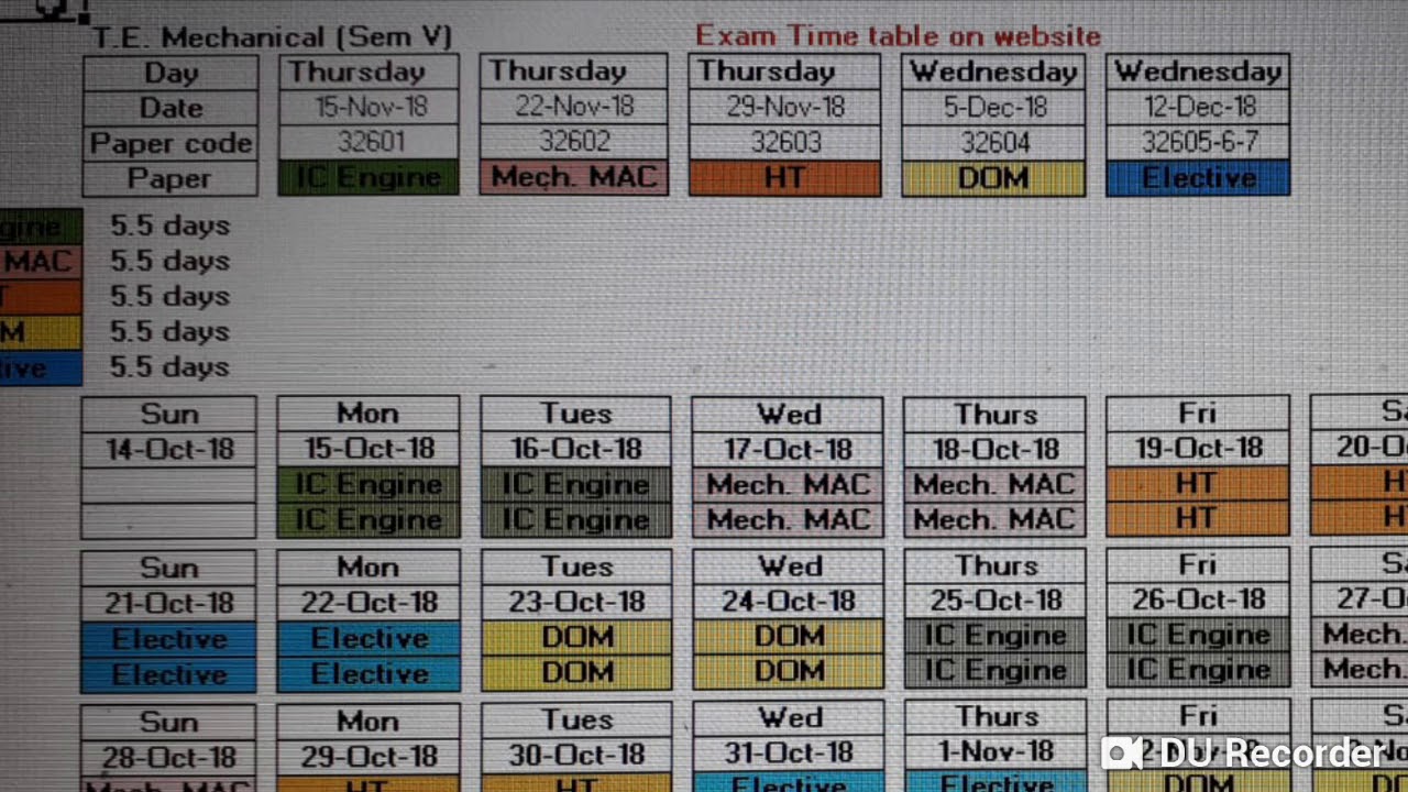 Study Time-Table for Mechanical Engineering T.E. (Sem V)