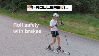 Roller ski skate braking technic. Good brakes for roller skiing - skating.