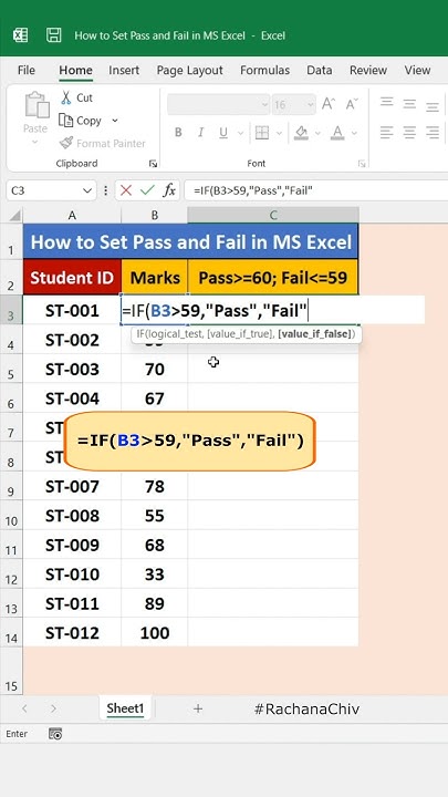 Use IF statement to set Pass or Fail in Excel #short #excel # ...