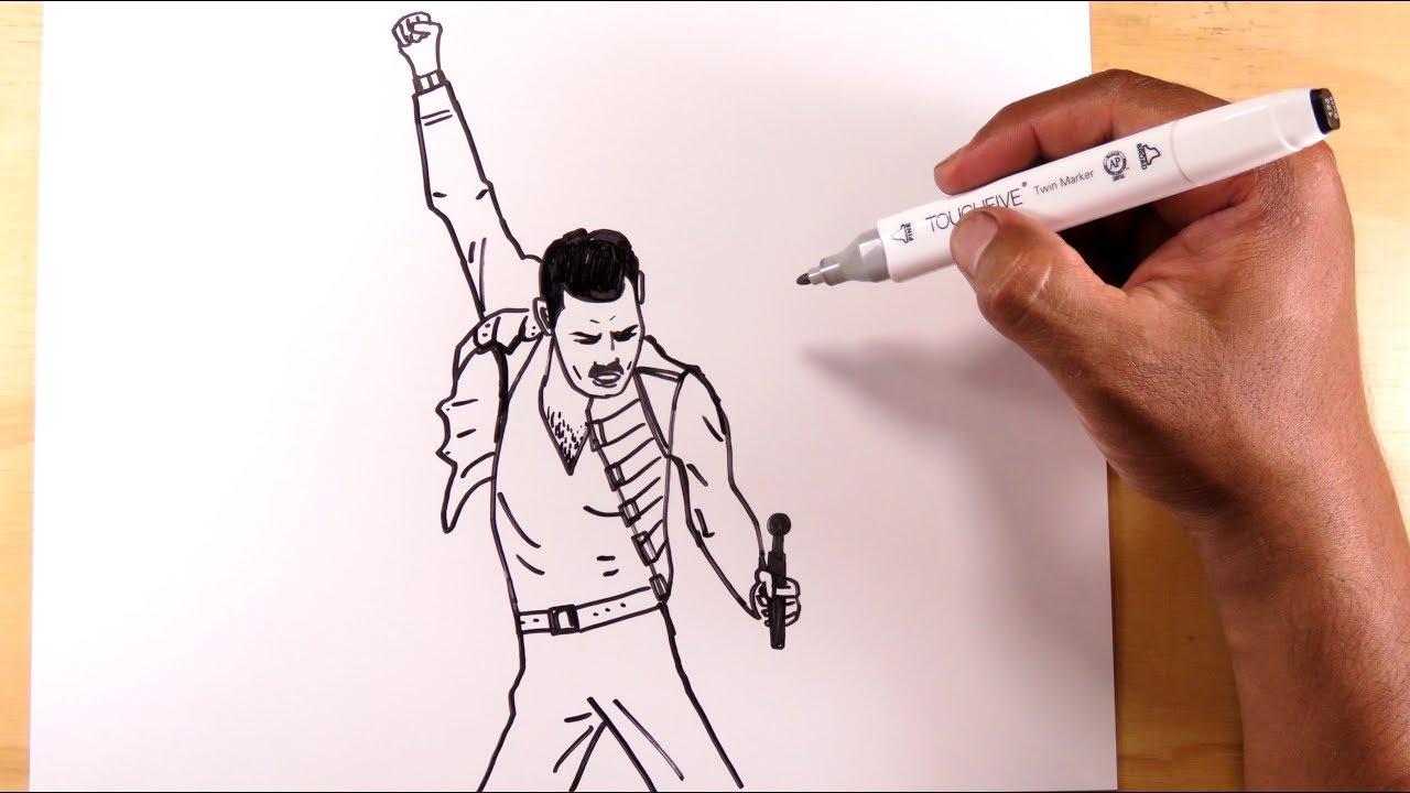 Dibuja a Freddie Mercury - How to draw Freddie Mercury step by step -  YouTube