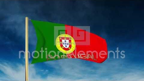 Portugal Flag Slider Style With Title. Waving In The Wind With Cloud Background Stock Animation