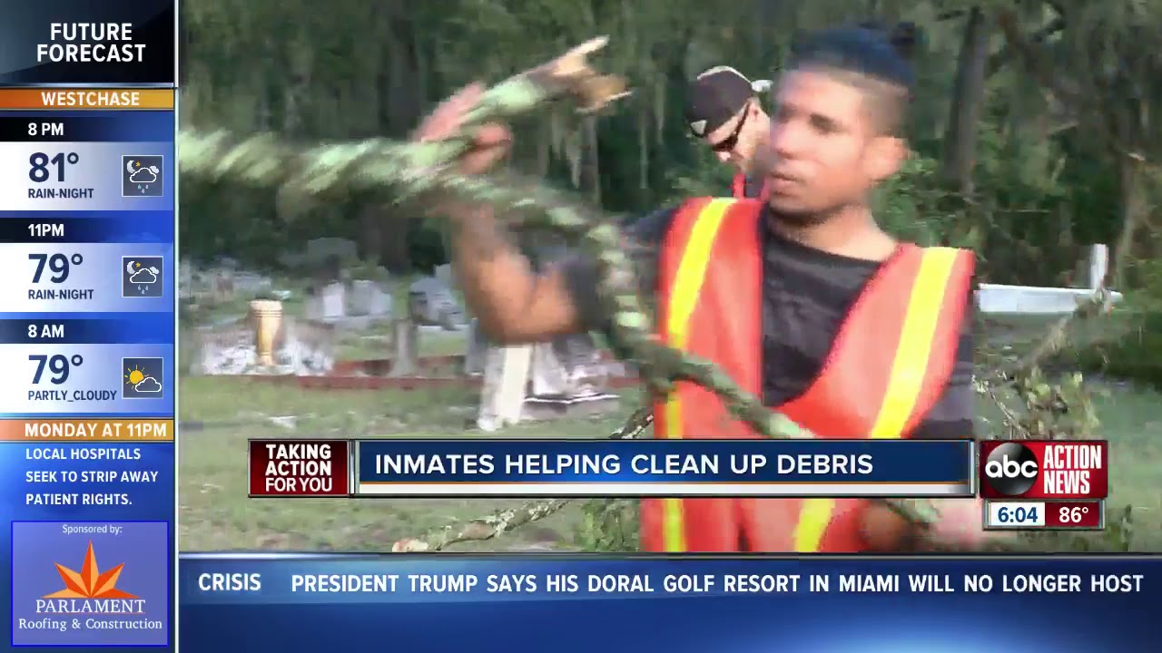 Polk County inmates helping clean tornado damage - YouTube