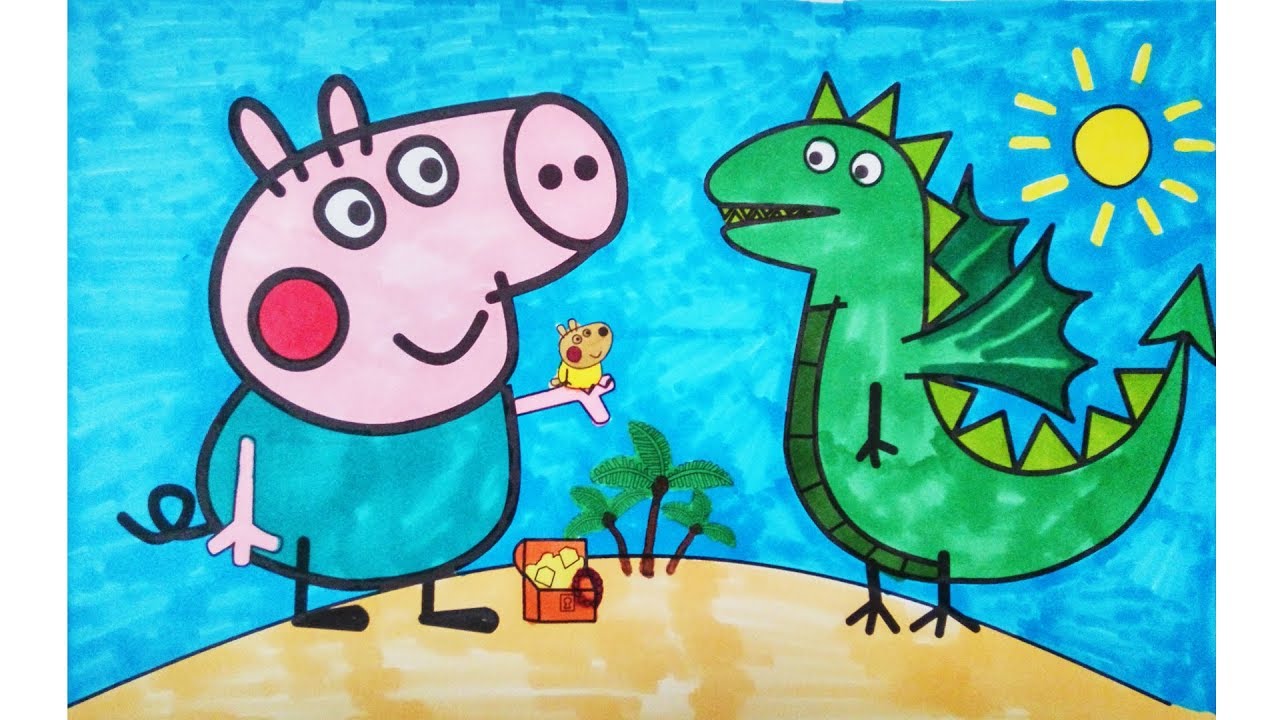 Peppa Pig George and Dragon Coloring Pages Teach Kid Drawing - YouTube