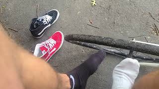 Biking And Shoeplay In Mismatched Vans Sk8-Hi