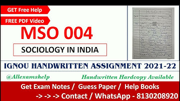 MSO 004 Solved Assignment 2021-22 | MSO 004 Handwritten pdf | SOCIOLOGY IN INDIA 2021-22