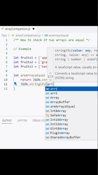 JavaScript tips | How to compare arrays #shorts - YouTube