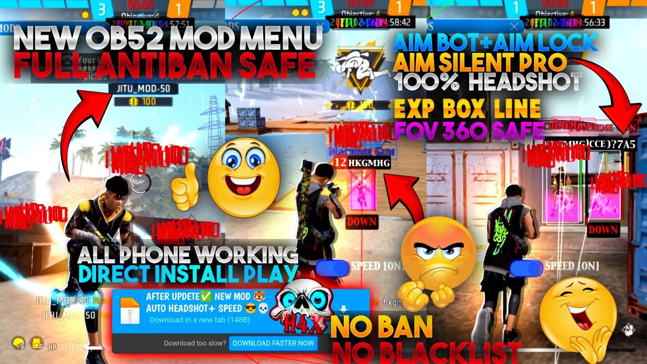 😱 Free Fire OB52 Antiban Headshot Panel 🔥 | Mod Menu + Injector OB52 100% Safe ✅ | 