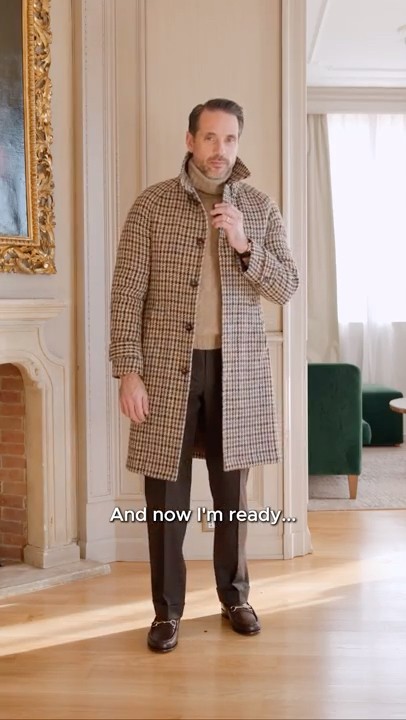 Houndstooth Balmacaan Coat Winter Outfit Idea - YouTube