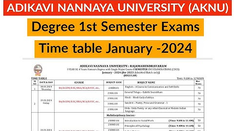 ADIKAVI NANNAYA UNIVERSITY  Degree 1st semester Exam Timetable 2024 || AkNU degree 1st sem timetable