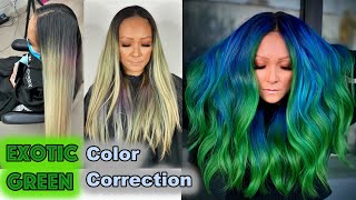 Exotic Green Hair Color Correction