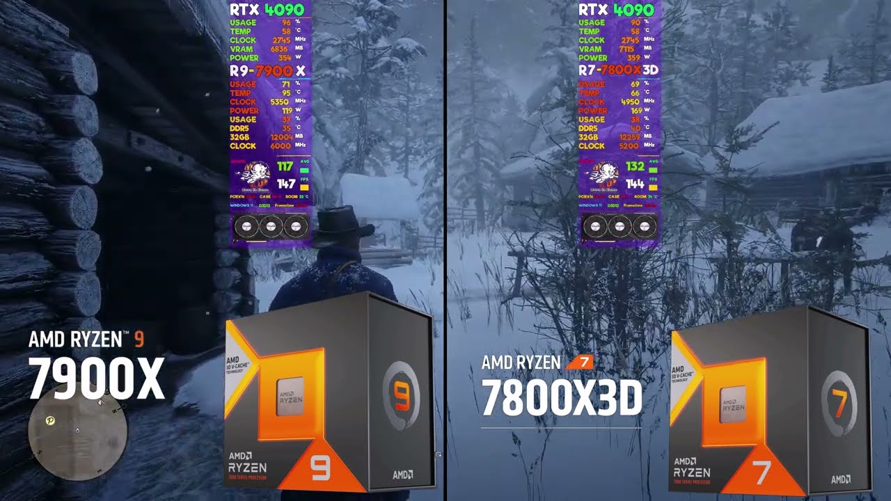 AMD Ryzen 9 7900X vs. Ryzen 7 7800X3D | RDR 2 | RTX 4090