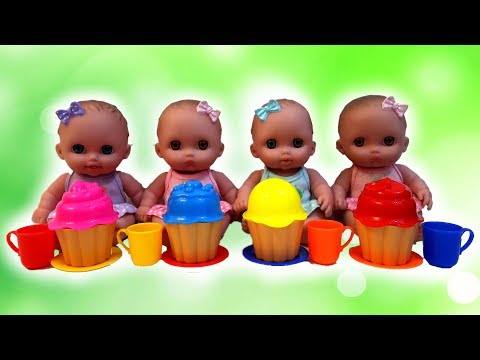 Betty pretend play with baby dolls and baby food