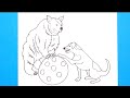 Bear and dog best friends drawing  dog and bear playing football