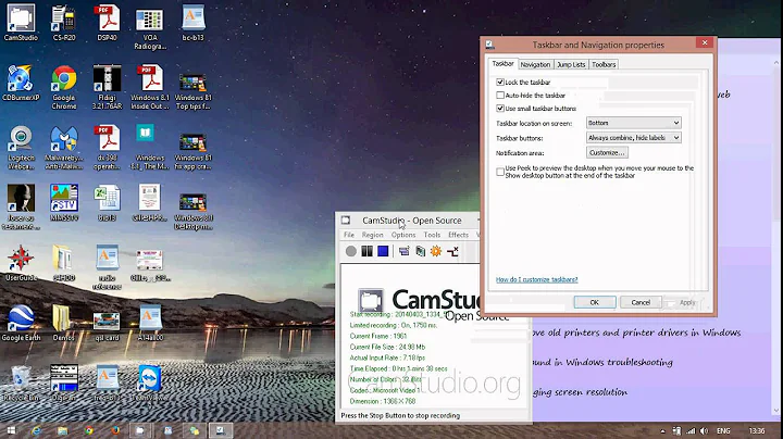 Windows 8.1  Desktop taskbar button size and auto hide feature