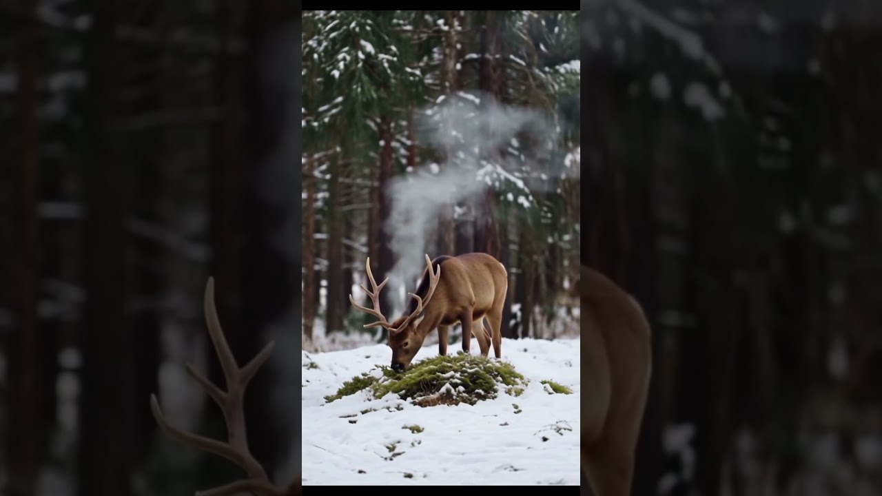 The deer eats moss 