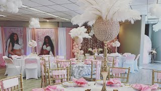 Pink and white feathers Heaven sent baby shower