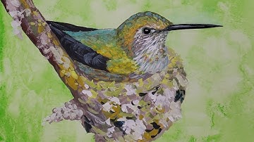 Easy Hummingbird Nest Gouache vs. Acrylics Comparison LIVE Tutorial