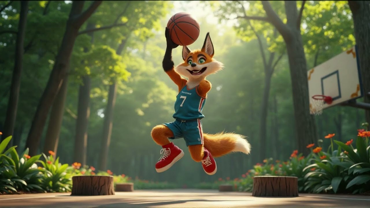 Tim the fox plays ball! Fun kids song, basketball, learning