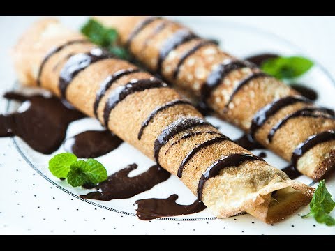 Buckwheat Crêpes (gluten-free) with Cream filling, Blueberries and Chocolate Sauce