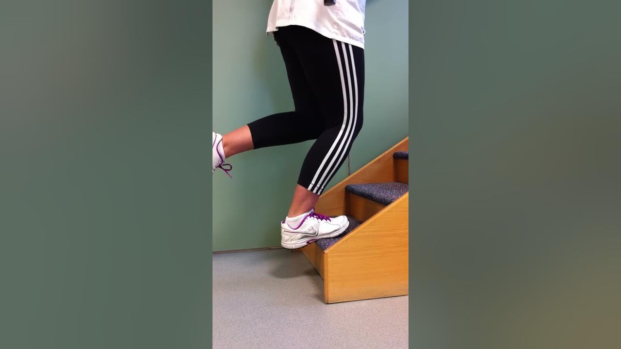 Single leg heel drop step exercise YouTube