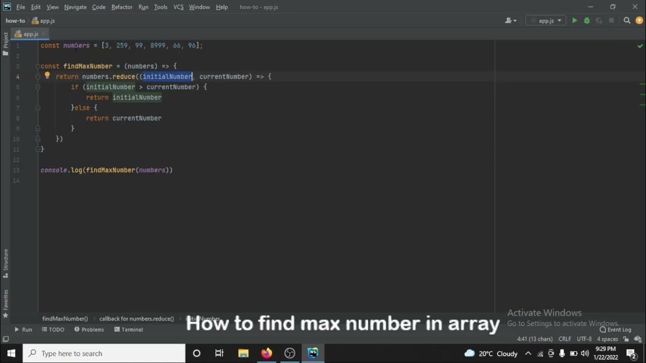 How to find max number from an array using reduce() in JS - YouTube