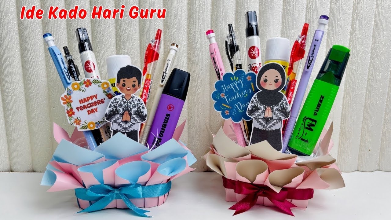Ide Kado Hari Guru || Membuat Buket Alat Tulis Untuk Hari Guru || Teacher Gift Ideas