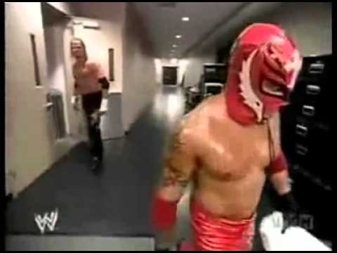 Rey Mysterio bumps into Test and gets attack from behind by Test on Smackdown 7/25/2002