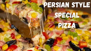 Iranian style cheesy special pizza recipe ( Persian Pizza )