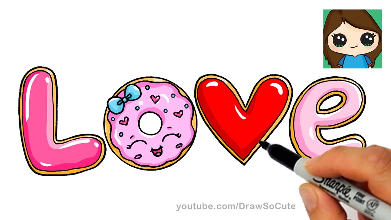 ⁣How to Draw LOVE in Bubble Letters | Donut and Cookies