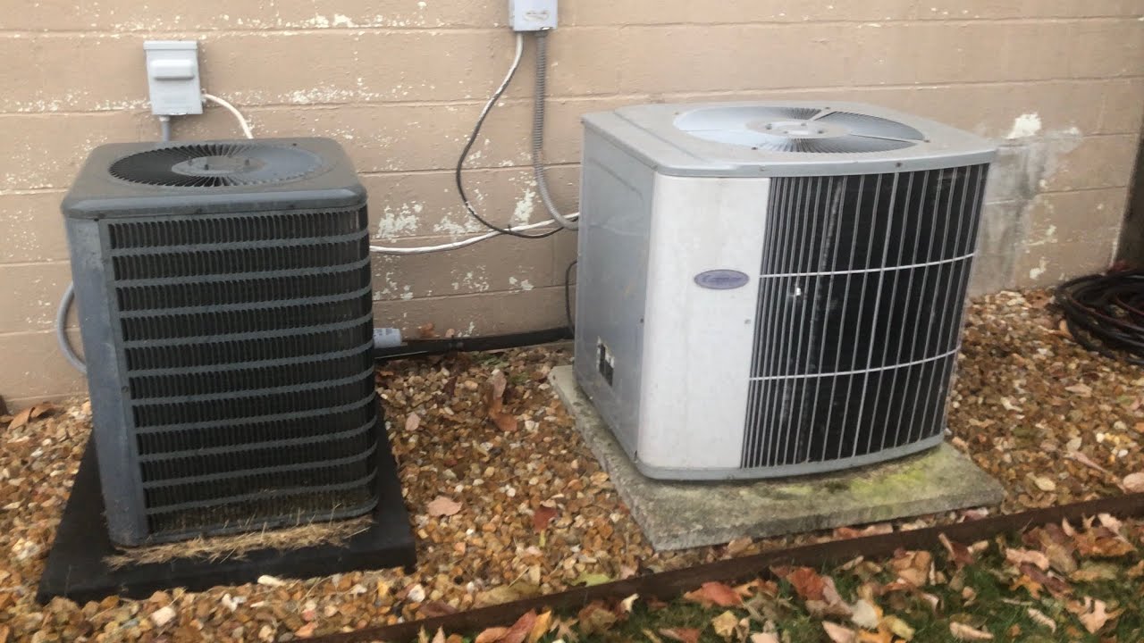 2012 Goodman, and 1996 Carrier Tech 2000 air conditioners starting up ...