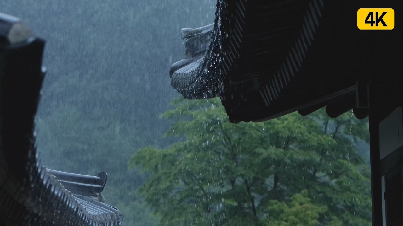 [4K] Healing Rain at a Serene Temple | Deep Relaxation & Stress Relief ASMR, 시원한 빗소리