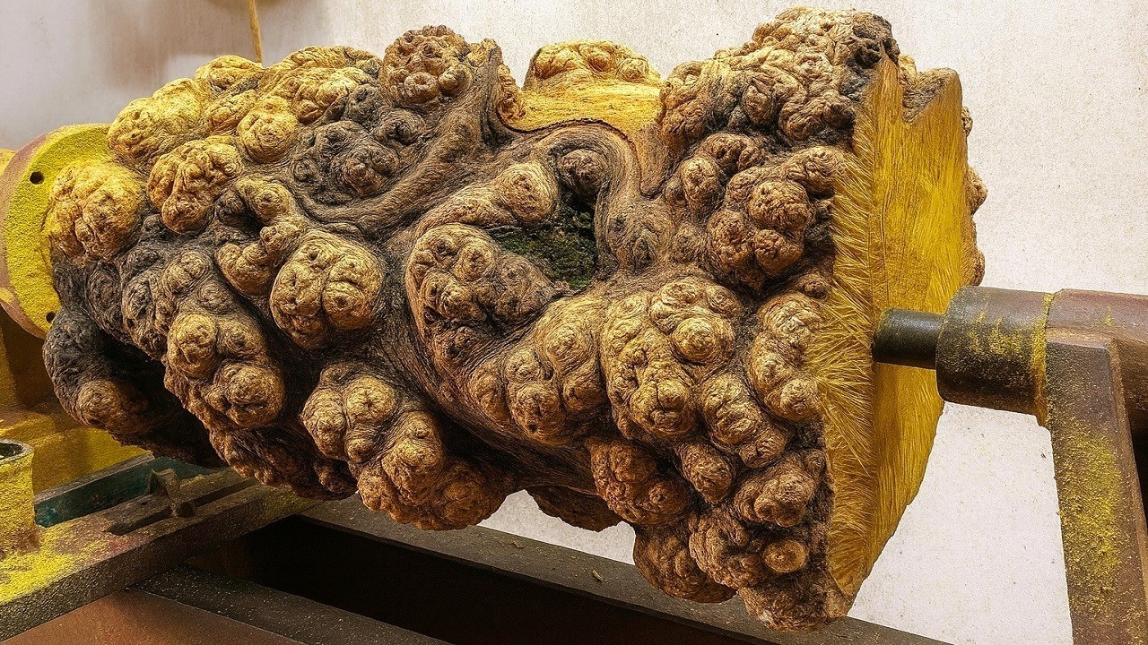 From Deformed Burl Logs to Unique Works of Art   Admire the Rare Burl Log Full of Lathe Scars