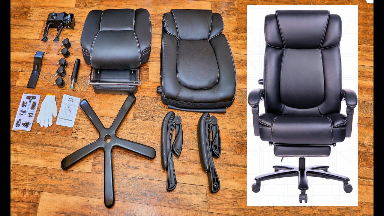Adjustable Built-in Lumbar Support with Footrest REFICCER Big and Tall Bonded Leather Office Chair Black High Back Metal Base Executive Computer Desk Chair 