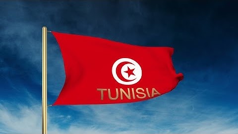 Tunisia Flag Slider Style With Title. Waving In The Wind With Cloud Background A Stock Animation