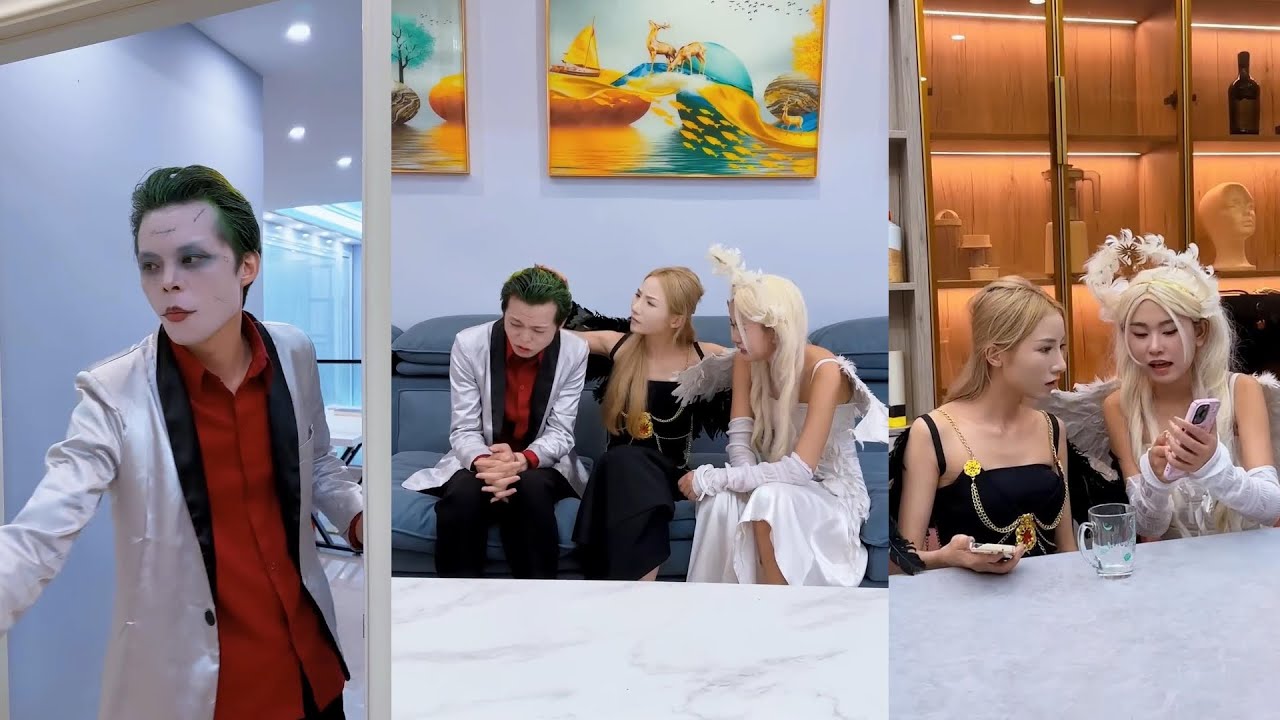 怀孕的黑天使帮助小丑和白天使#天使 #小丑