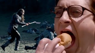 Peter Parker eats a hotdog while Rollo gets trampled over