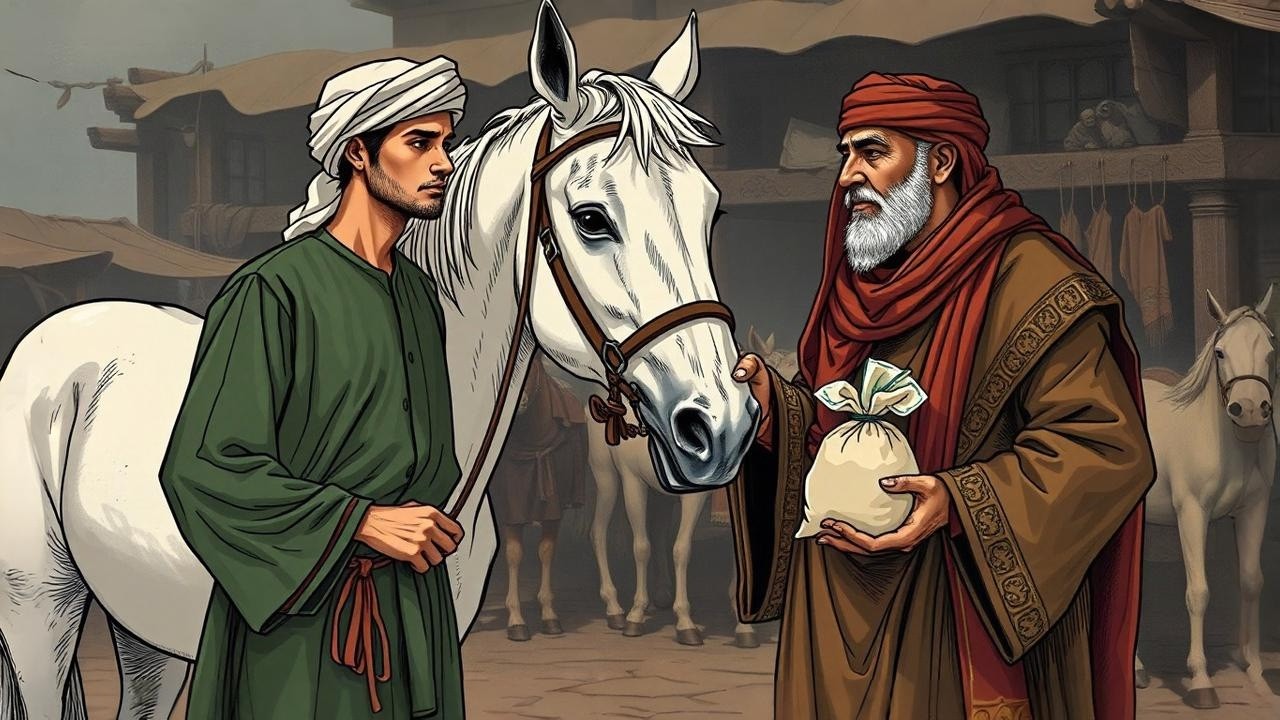 قصة الشاب الفقير الذي دخل السوق ليبيع حصانه، فعاد وهو يملك مزرعة كبيرة