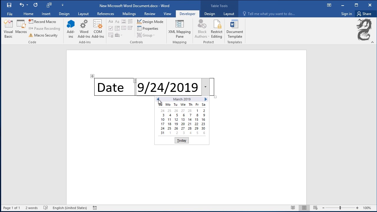 how to insert a date picker in word for mac